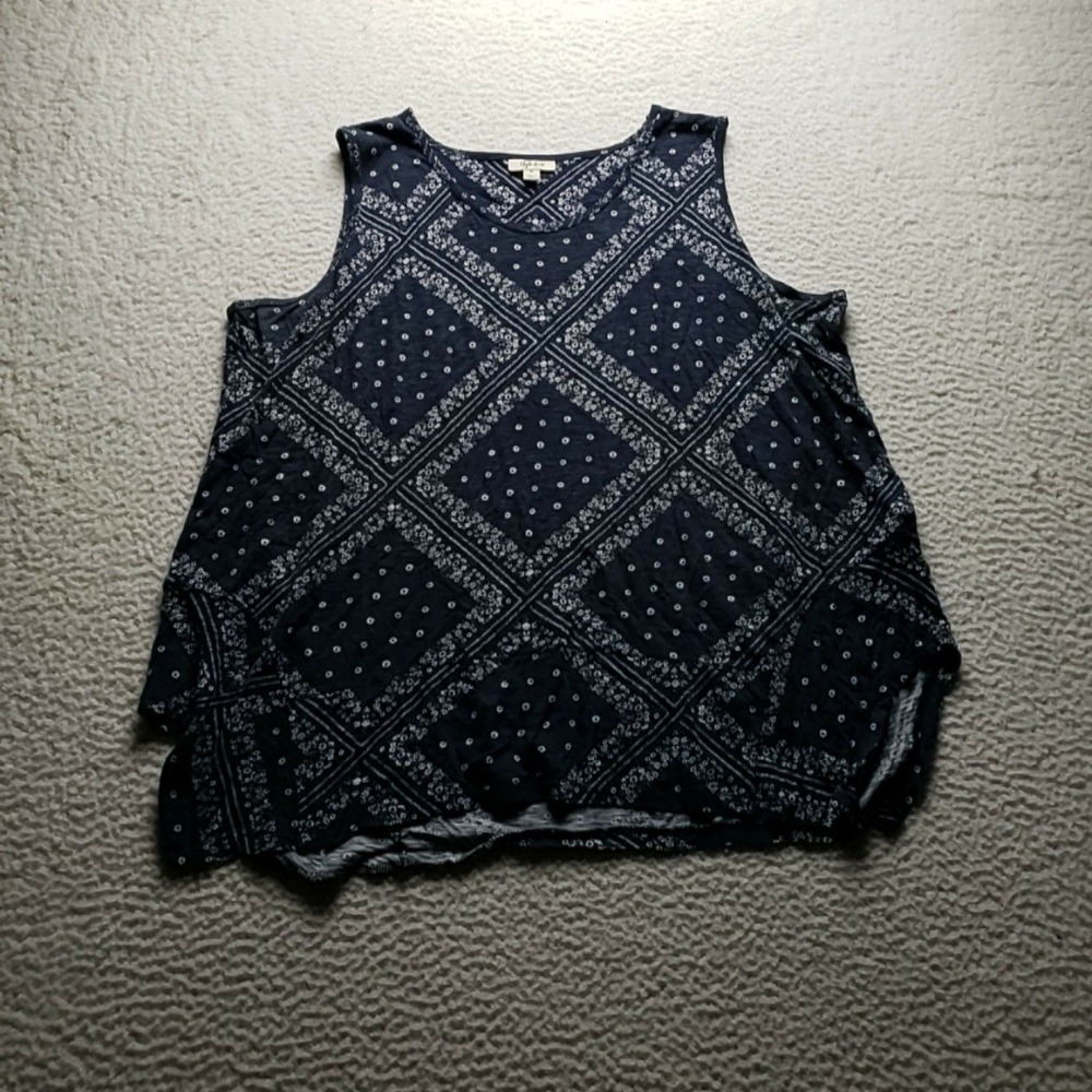 Style & Co Tank Top Womens Plus 3X Blue Scoop Neck Sleeveless Geometric Tunic